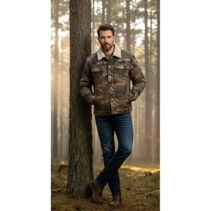 Bass Creek Outfitters Workwear Men's 2XL Sherpa Lined Camo Jacket Trucker Canvas